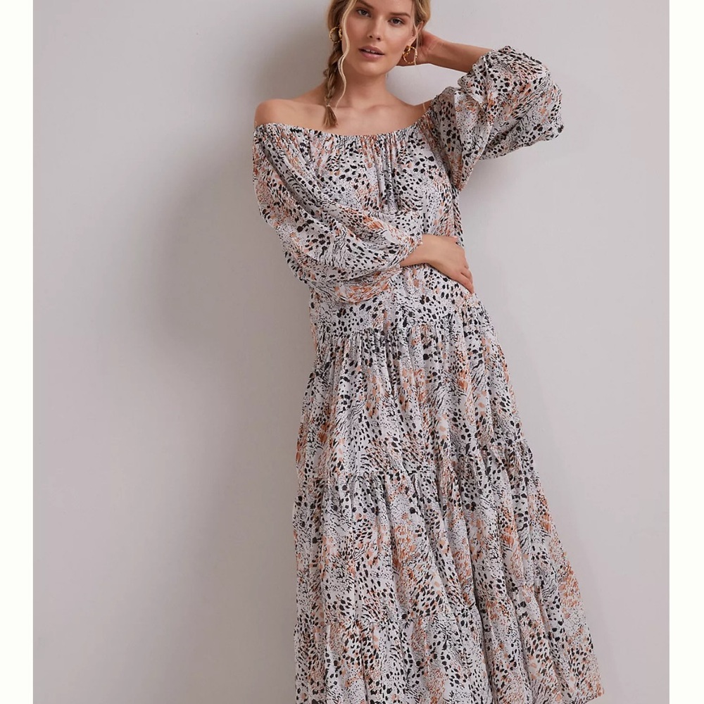 Erika Peña Off-Shoulder Leopard Maxi Dress size XS/S - Picture 2 of 7